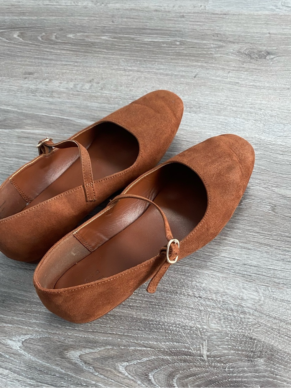 GAP Chestnut Brown Suede Mary Jane Flats